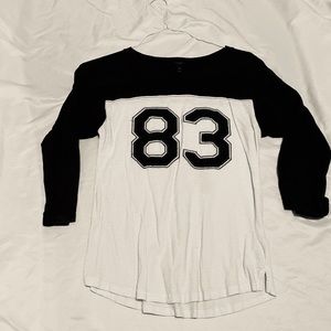 J-Crew #83 black and white cropped sleeve T-shirt